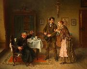 Ludwig Knaus Besuch beim Dorfpfarrer oil painting